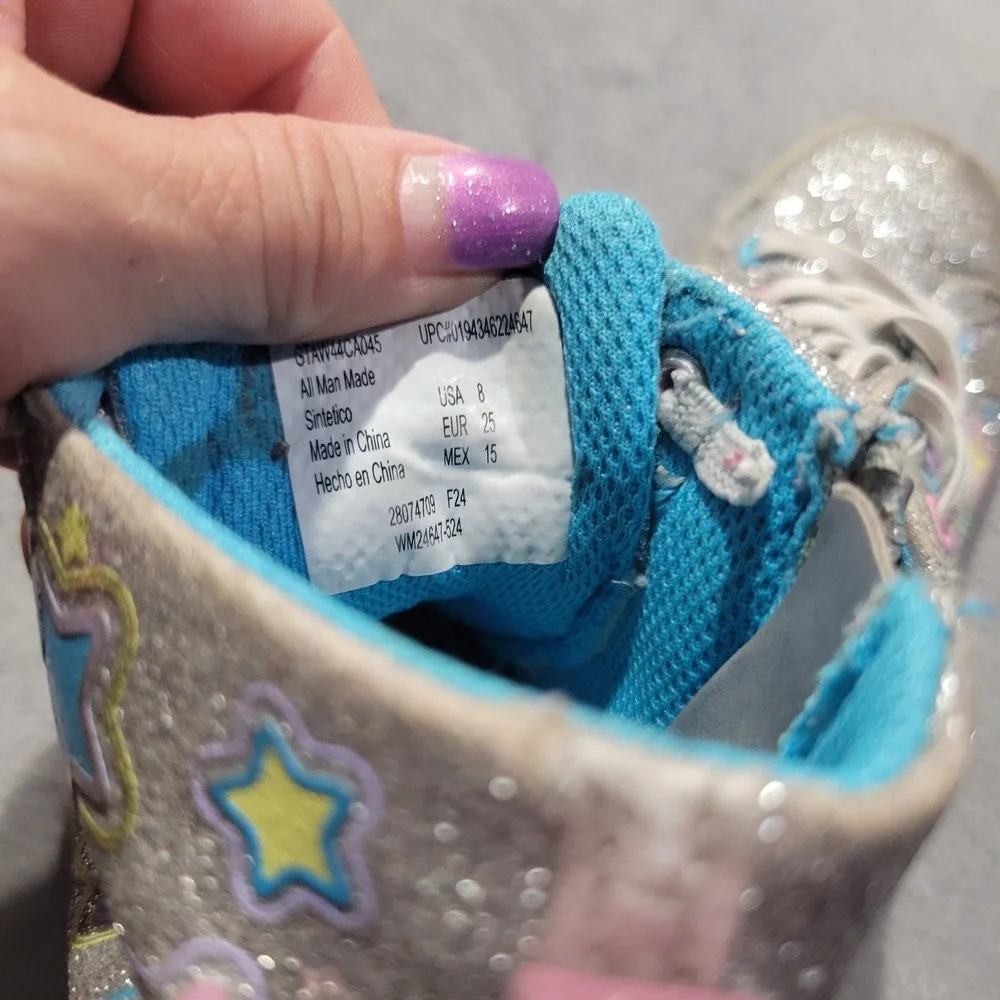 Wonder Nation High Top Sneakers Girls Size 8 Silver Glitter‎ Star Heart GTAW44CA